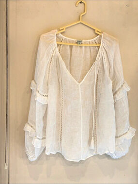 Johnny Was White Ruffle Sleeve Blouse